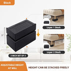 Bed Risers, Furniture Raise Blocks, 3 inch Stilts Heavy Duty for Bed Couch Desk Sofa Table Lifts, Furniture Legs Lifters Support up to 1300 Lbs (Black, 4 Pack Set)