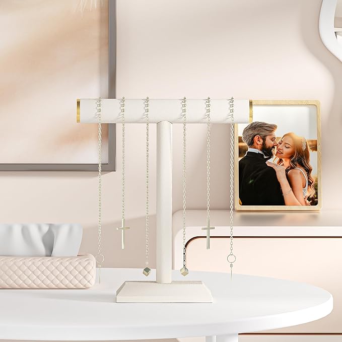 Julysky T-Bar Necklace Holder Stand,Necklace Display Stand for Selling,Necklace Organizer for Women,Necklace and Bracelet Hanger,Jewelry Stand,Necklace Storage Stand,Necklace Tree（Beige）