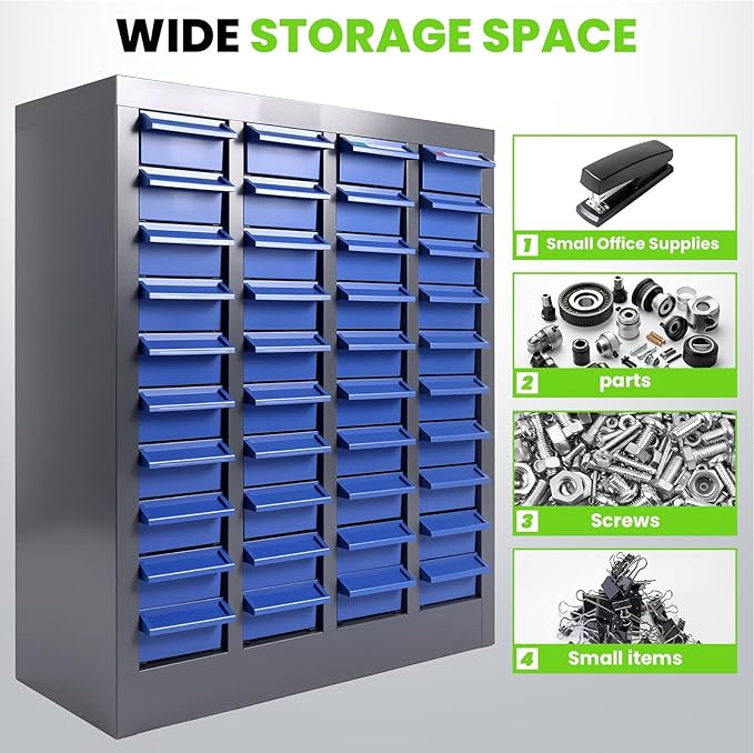40 Drawers Nut and Bolt Organizer, 25" H x 21" D x 9" W Bolt and Nut Tool Storage Cabinet with Acrylic Adjustable Shelves & Label Stickers, Alloy Steel Parts Cabinet for Workshop Garage Organizer