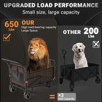 LEVELEVE Heavy Duty Folding Wagon - 2-in-1 Collapsible Cart, 650lb Capacity, All-Terrain Wheels w/Brakes & Side Pockets (Brown)