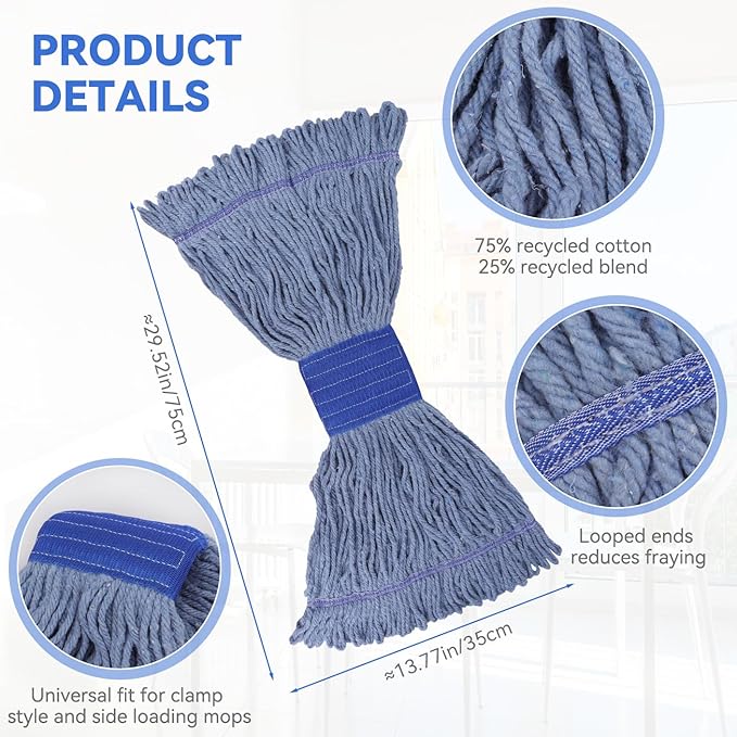 Commercial Heavy Duty Mop Heads Replacement for Rubbermaid: 3 Packs Industrial Wet Mop Head for Floor Cleaning - Cotton Commercial Products Wet Refills