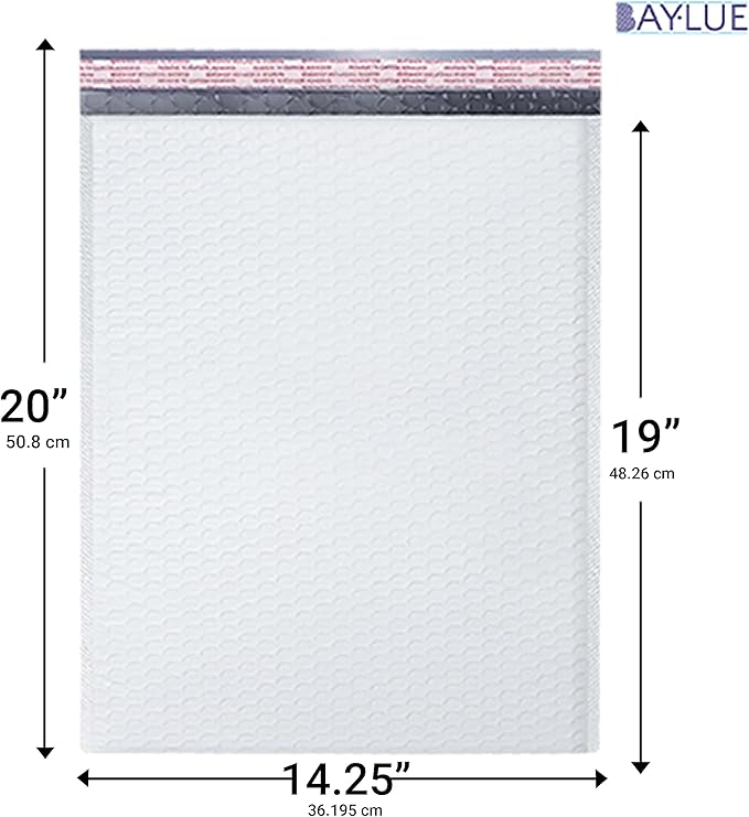 White Extra Large Poly Bubble Mailers 14.25x20 inch #7 | Self Seal Large Padded Envelopes | Air Cushioned Bubble Mailer | Usable Size 14.25x19 |Lightweight Mailing Shipping Bags | 50 Pack Bulk
