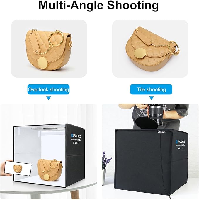 Light Box Photography 20x20in, PULUZ Portable Photo Studio Light Box with 200 LED Lights ＆12 Color backdrops Professional Photography Lighting Tent Kit for Big Product Photography Lightbox