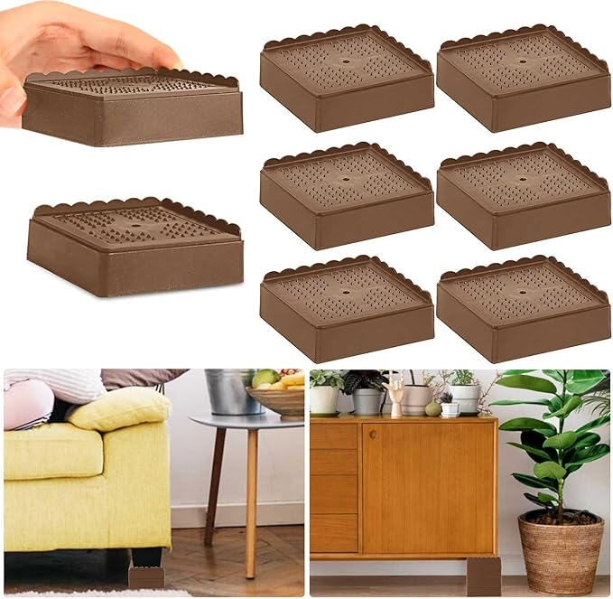 Bed Risers 1 inch, 2 inch, 3 inch, 4 inch Heavy Duty, Adjustable Furniture Riser for Table Desk Couch Sofa Chair Recliner Leg Frame Dorm, Stackable Bed Raisers Blocks (Brown 6 Pack, 1 inch)