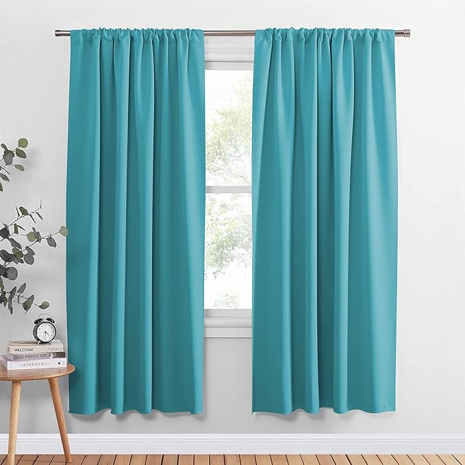 PONY DANCE Blue Curtains 72 inch - Light Blocking Curtain Panels Thermal Insulated Solid Rod Pocket Double Window Drapes for Living Room & Dining Room, W 42 in by L 72 in, Blue Mist, 2 Pieces