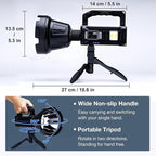 Solar Rechargeable Spotlight, 2,000,000L High Lumens Led Spot Lights Outdoor Handheld Super Bright Long Range Flashlight with 6 Modes, 3 Colored Filters, Tripod, USB C for Fishing Boating