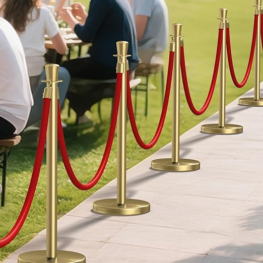 kaiyomi 6Pcs Stanchions with Red Velvet Ropes Set, 5 Feet Velvet Ropes and Posts Poles for Red Carpet Party Decoration and 360° Photo Booth (Golden)