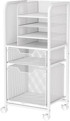Rolling File Cart with 2 Drawers, White File Cabinet Organizer for Hanging File Folders, Letter-Size File Storage with Wheels, Multi-Layer Mobile Filing Cabinet for Office and Home, White