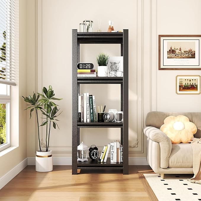 Garage Shelving Units, Heavy Duty 4-Tier Storage Shelves, Metal Adjustable Storage Rack, Steel Shelves, 2750 lbs Capacity, Industrial Shelving for Heavy Tools (Black, 4TIER 9.8"D×15.7"W×44"H, 4TIER)