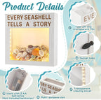 Juexica Seashell Holder with Light Display Box Room Decor Ocean Themed Gifts for Christmas Display Case Sea Shells Beach Coastal Decor Acrylic Wall Hanging(White,Seashell)