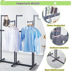 Floor Standing Metal Garment Rack - Heavy Retail Display Racks With Wheels, 6 Arms Clothing Rack, Square Tubing Portable Shirt Rack, Merchandise Display RackFor Hanging Clothes (Pink)