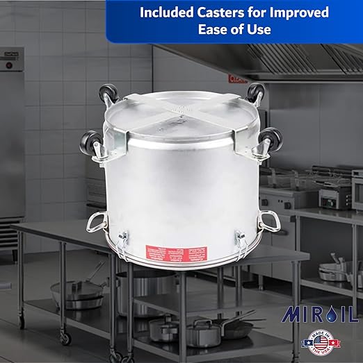 MirOil Oil Disposal Caddy with Caster Wheels (7 Gallon) – Heavy Duty Silver Filter Pot with Lid Lock for Commercial Kitchen Disposal Storage - Up to 55lb Grease Container for Kitchen - Model #60LC
