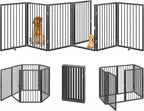 Vantas Folding No-Assembly Metal Pet Gate 120" Wide, 32" Extra Tall Dog Gate with Door Walk Through, Freestanding Accordion Puppy Gate Dog Door for Indoor & Outdoor, with 2PCS Support - Black