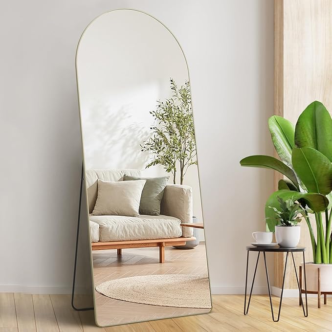 VEVOR Full Length Mirror, 71'' x 30'' Large Gold Arched Floor Mirror with Stand Aluminum Alloy Frame, Free Leaning Hanging Wall Mounted, Full Body Mirror for Bedroom Living Room