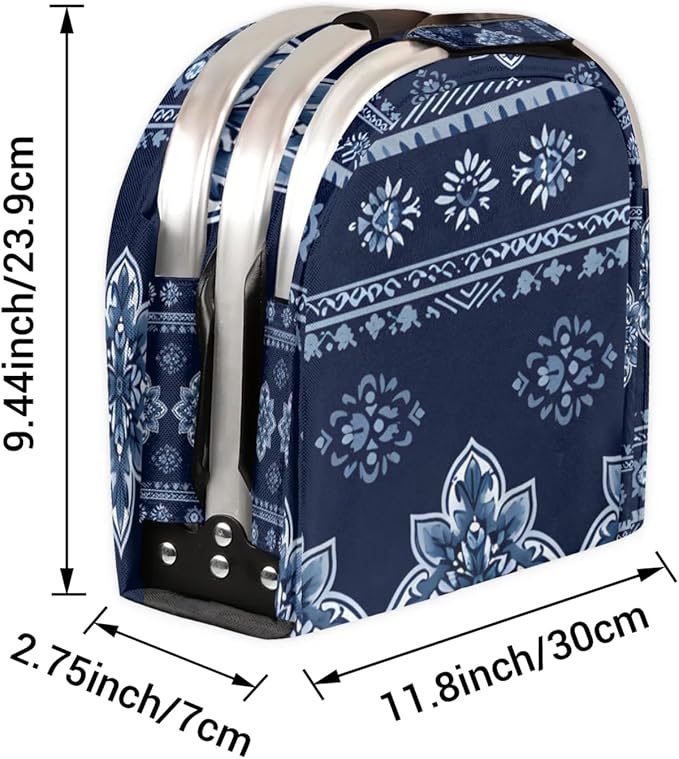 Collapsible Picnic Basket with Handle, Shopping Basket Aluminum Frame, Grocery Basket Tote for Women, Farmers Market Baskets, Harvest Baskets Travel Portable Beach Bag (Tribal-Floral Vintage Blue)