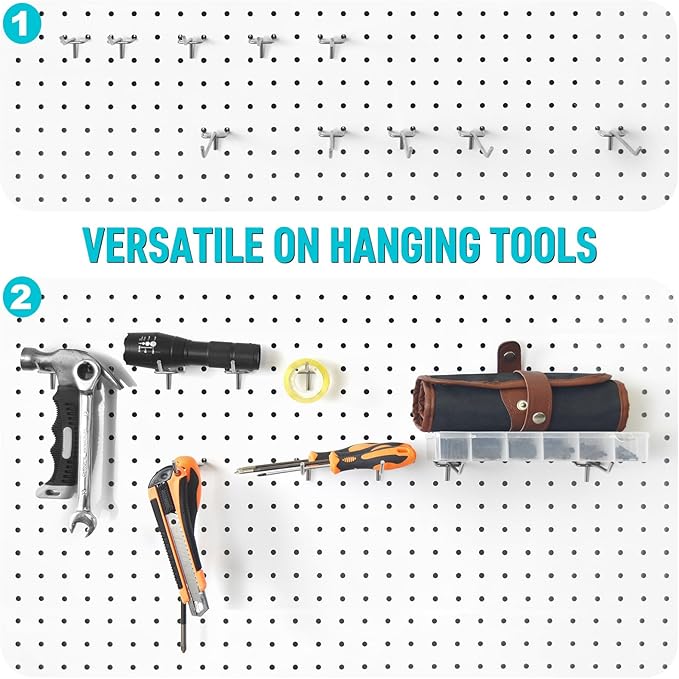 Pegboard Hooks Accessories - 62pcs 2/4/6 Inch Metal Peg Board Tool Hangers, Fits 1/8 1/4 Pegs Slots, Pegboard Wall Organizer Shelving Racks, Hanging Display Storage Holders for Garage Craft Office
