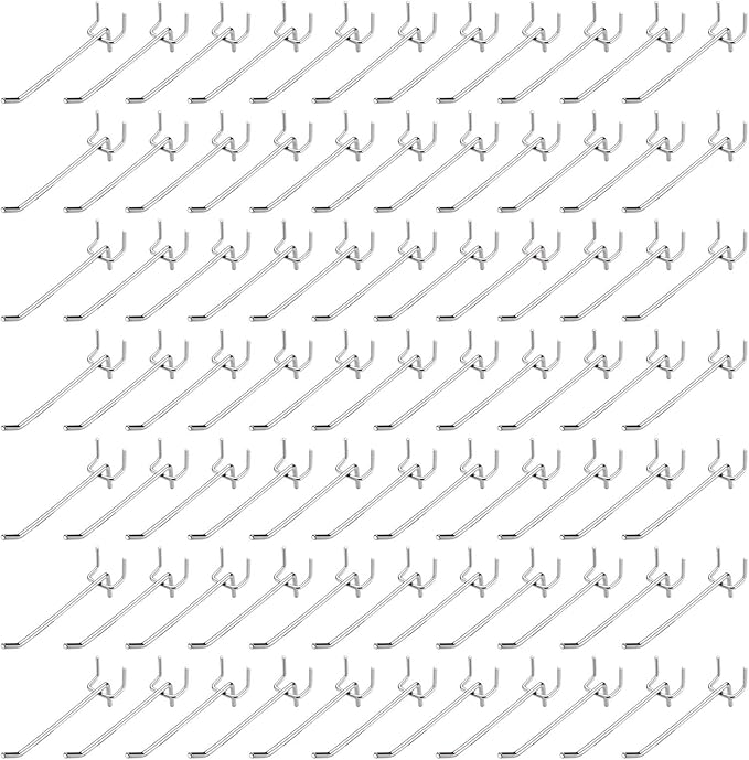100 Pack Peg Board Hooks, 4 Inch Stainless Steel Pegboard Hooks, Shelving Display Hanging Peg Board Holders for 1/8 Pegboards for Garage, Office,Kitchen, Store