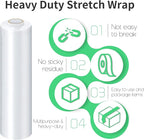 Stretch Film, HERKKA Stretch Wrap with Handles Industrial Strength, Moving Wrapping Plastic Roll, Shrink Wrap for Pallet Wrap, 15" x 1000 Feet, 1 Pack, 60 Gauge