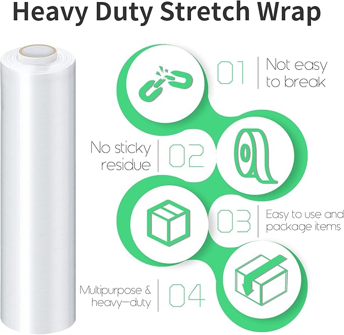 Stretch Film, HERKKA Stretch Wrap with Handles Industrial Strength, Moving Wrapping Plastic Roll, Shrink Wrap for Pallet Wrap, 15" x 1000 Feet, 1 Pack, 60 Gauge
