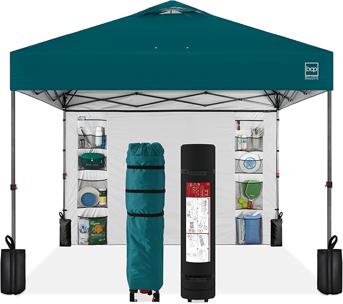 Best Choice Products 10x10ft Easy Pop Up Canopy w/Side Wall, 10 Pockets, Portable Carrying Case, 1-Button Setup, 4 Weight Bags - Cerulean