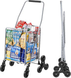 VEVOR Grocery Shopping Cart, 45L Stair Climbing Shopping Cart with 360° Rolling Swivel Wheels, Stair Climber Utility Cart with Tri-Wheels, Foldable Collapsible & Lightweight for Laundry Travel, Silver