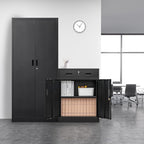 Metal Storage Cabinet, Locking Cabinet with One Drawer and Adjustable Shelf, 36" H x 28" W x 16" D Steel Storage Cabinet for Office, Garage, Home-Black