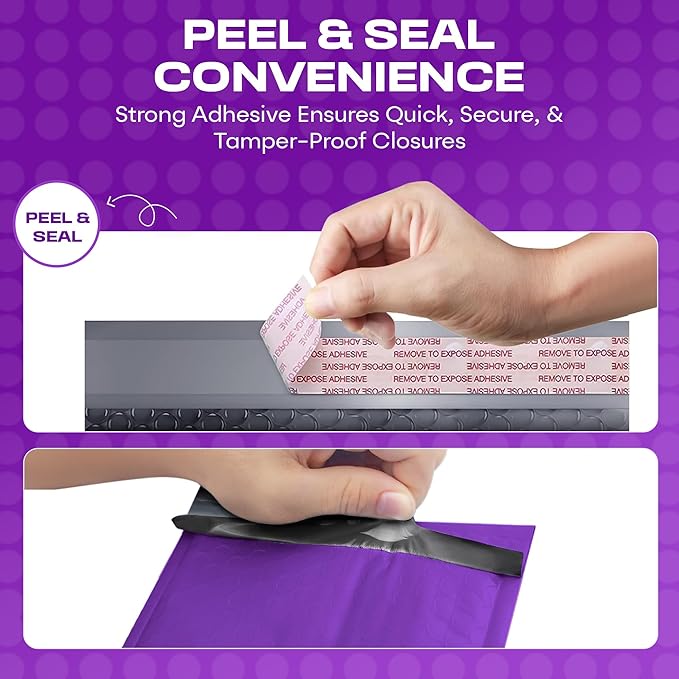 Purple Poly Bubble Mailers 8.5x12 inch #2 | Self Seal Padded Envelopes | Cushioned Bubble Mailer | Usable Size 8.5x11 | WaterProof | Lightweight mailing Shipping Bags | 100 Pack Bulk