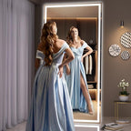 Hasipu Full Length Mirror with Lights, 67" x 24" LED Lighted Floor Standing, Full Body Dressing Hanging Mounted Mirror, Dimmable, Tempered Glass, Safe to Use, Square Black