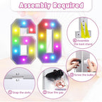 Marquee Numbers 60th Birthday Decoration: Colorful 3FT Large Light Up 60 Year Old Birthday Decorations Anniversary Backdrop Cardboard Sign 18 Colors Number 60 Mosaic Balloon Frame