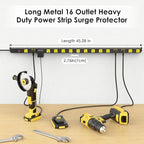 JUNNUJ Long Metal 16 Outlet Power Strip, Heavy Duty Power Strips Surge Protection 4800J with Circuit Breaker, 20a Wide Spaced Socket Wall Mount 5-15P Adapter High Amp 6-20R T-Slot 10FT Extension Cord