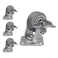 4'' × 2'' Caster Wheels, Heavy Duty Industrial Casters Set of 4 Rubber Wheels, Load 2400lbs Capacity, Swivel Caster for Cart Dolly Toolbox Trolley (4 Brake)