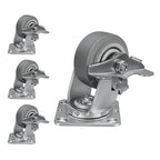 4'' × 2'' Caster Wheels, Heavy Duty Industrial Casters Set of 4 Rubber Wheels, Load 2400lbs Capacity, Swivel Caster for Cart Dolly Toolbox Trolley (4 Brake)