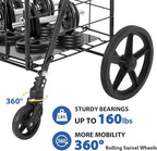 Siffler 33.6Gal Grocery Cart on Wheels, Foldable Utility Heavy Duty Shopping Carts with Double Basket Large Capacity and 360° Rolling Swivel Wheels for Groceries Laundry Transport (Black, Large)