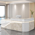 Modern Reception Desk – Front Desk, Reception Counter for Office, Checkout Counter, LED Lighting, Storage, Soft Close Drawers, Custom Logo, Fully Assembled (H,112IN)
