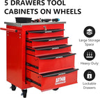 5-Drawer Heavy-Duty Rolling Tool Chest with Wheels & Steel Roof, Lockable Tool Chest Storage Cabinet for Garage, Workshop, Warehouse, and Repair Shop