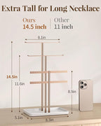 pickpiff Rose Gold Jewelry Stand Holder Organizer: 14.5" Sturdy Hanger for 80 Pcs Jewelry, Jewlery Tower for Display Necklace, Earring, Bracelet, Watch