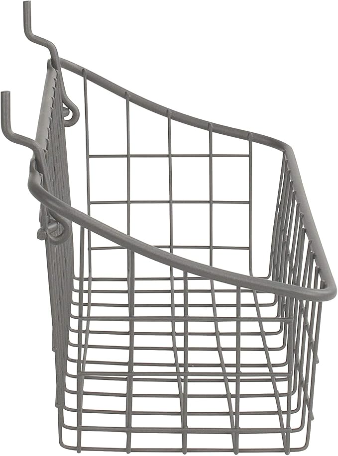 Spectrum Pegboard & Wall Mount Wire Basket Small (Industrial Gray) - Storage & Organizer for Garage, Tools, Shed, Home, Work Bench, Crafts, & More