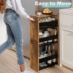 MARTY Rolling Storage Cart 7.9" W, 4-Tier Narrow Kitchen Cart with Wheels Handle, Slim Storage Mobile Shelving Utility Carts for Bathroom Laundry Room Organization Small Spaces(Rustic Brown)