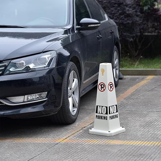 Plastic Traffic Cones, 4-Sided Message Cones, Road Safety Parking Cones, Standing Traffic Warning Signs for Cleaning Area, Garage, No Entry (4, No Parking, Large)
