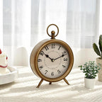 Vintage Table Clock on Stand, Decorative Desk and Shelf Clock Farmhouse Mantel Non-Ticking Clock Rustic Metal Frame with Antique Gold Finish