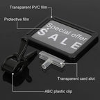 Mlici Acrylic Sign Holder with Clamp, 6 x 9 Inch Double Head Display Clips with PVC Card Protector, Rotating Sign Price Tag Clip On Sign Display for Hangrails or Tubes (Pack of 7) (Black)