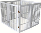 Pet Dog Gate Strong and Durable Freestanding Folding Acacia Hardwood Portable Wooden Fence Indoors or Outdoors by Urnporium (White Pet Gate, 8 Panel 30" Tall)