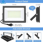 MORSEN 100W Flood Lights Outdoor, 18000lm Bright LED Work Light with Plug, 6500K Daylight White LED Flood Lighting, IP66 Waterproof Security Yard Lights for Yard Garage Stadium 2 Pack
