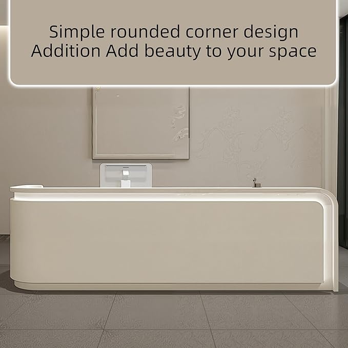 Retail Counter, Salon Reception Room Office Boutique Lobby Checkout Counter, Reception Desk with Counter Hidden LED Lighting, Ships in One Piece, Customized Logo