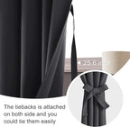 JIUZHEN Blackout Curtains for Bedroom - Thermal Insulated Room Darkening Rod Pocket Curtains for Living Room, Set of 2 Panels with Tiebacks, 52 x 72 Inch Length, Dark Grey