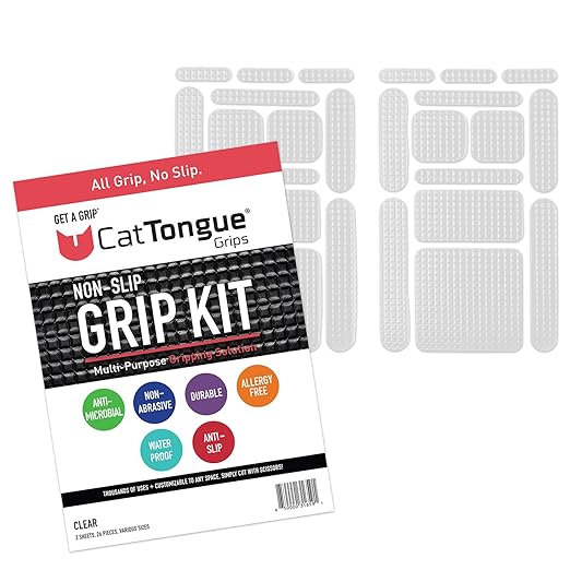 CATTONGUE GRIPS Non-Abrasive Grip Tape Strips - Heavy-Duty, Pre-Cut Anti-Slip Tape for Phones, Tablets, Crafting & More - Indoor & Outdoor Anti-Slip Solution (Clear, 1-Pack)