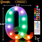 Pooqla Colorful Light Up Letters with Remote, Upgraded 35 Colors LED Marquee Letters, RGB Lighted Letter for Girls Teenager Gift, Birthday, Party, Wedding, Night Light, Room, Bedroom Decor, Letter Q