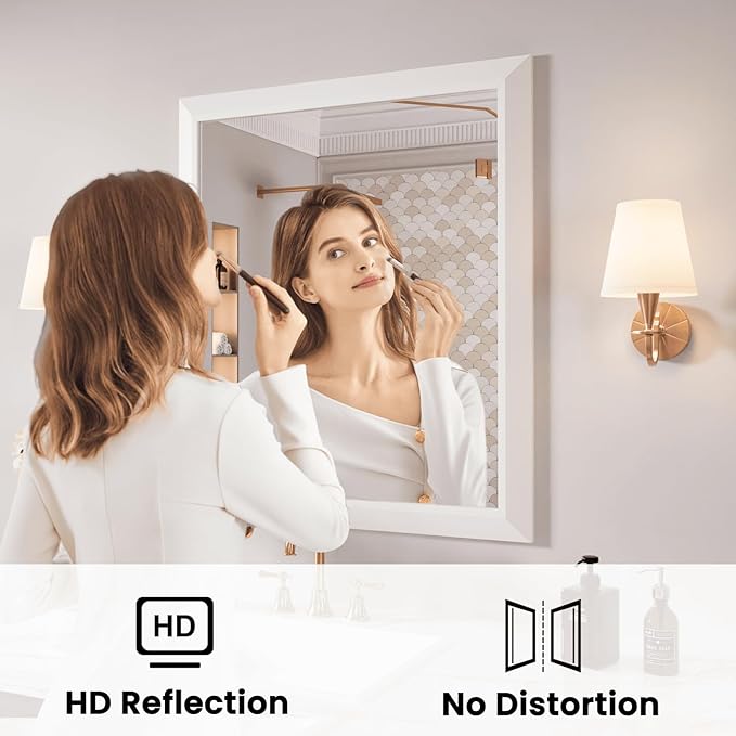 Amorho Bathroom Mirror, 30x36 Inch White Framed Bathroom Mirrors for Over Sink, Wall-Mounted Mirrors for Bedroom, Living Room, Entryway(Horizontal/Vertical).