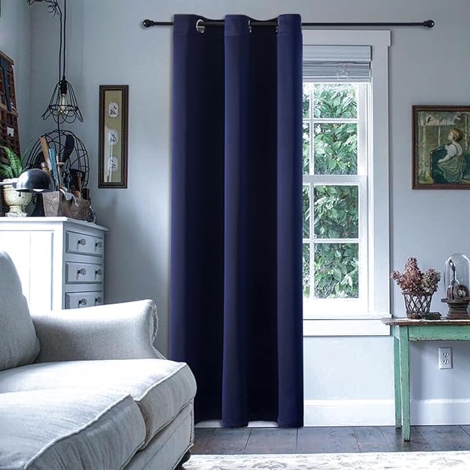 ChrisDowa Grommet Blackout Curtains for Bedroom - Thermal Insulated Room Darkening Curtains for Living Room (1 Panel Set, Navy Blue, 42W x 84L)
