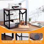 Label Holder for Rolls and Fan-Fold Labels,Thermal Printer Sticker Roll Holder for Desktop,Wood Shipping Label Dispenser with Metal Frame,Label Stand Supplies for Home Office Small Business